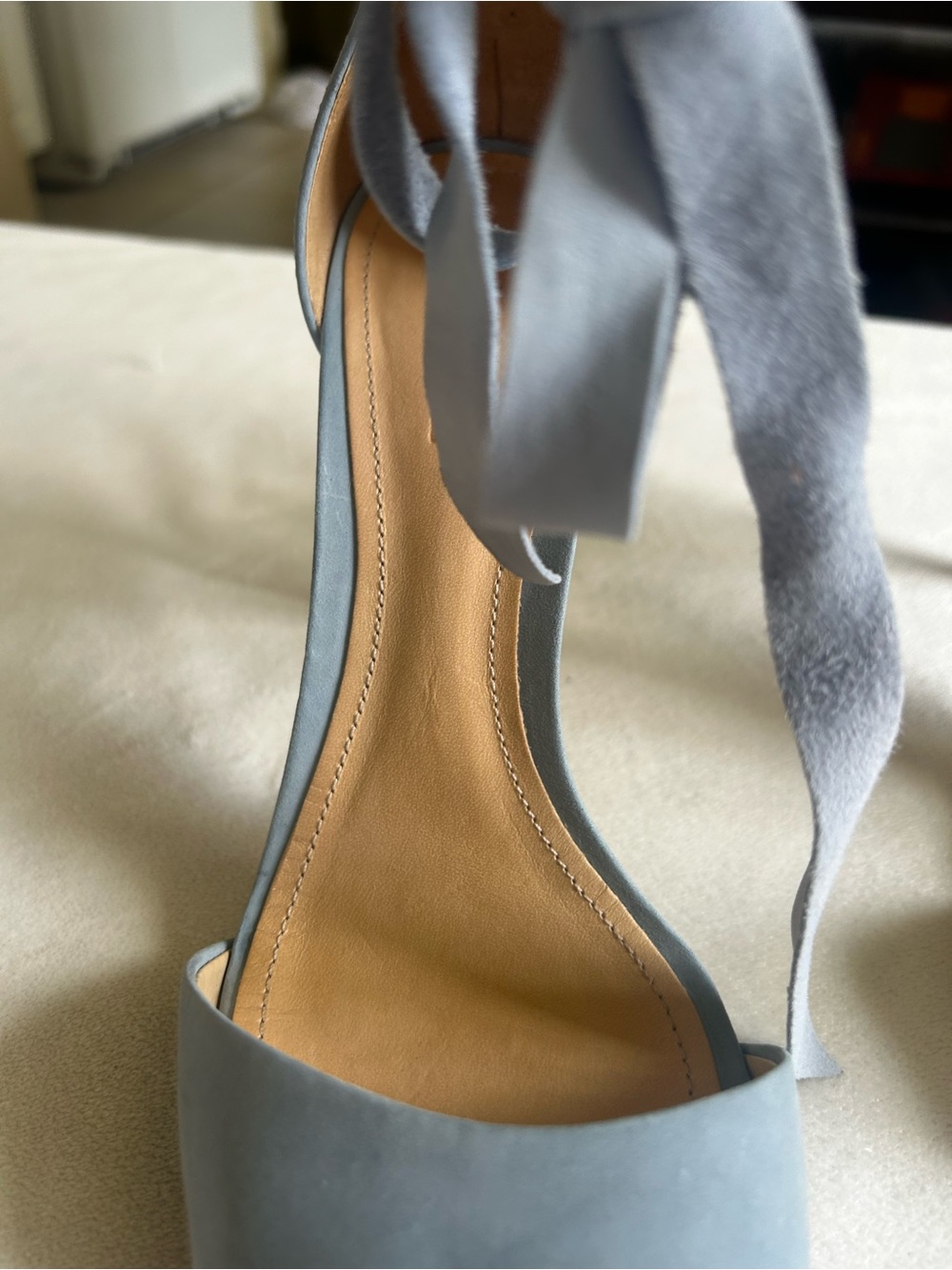 SCHUTZ Powder Blue Suede Lace-Up Heeled Sandals - Picture 8 of 8